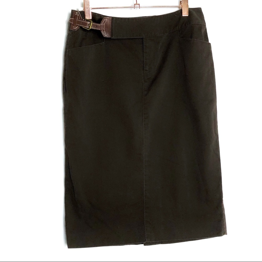 Ralph Lauren Brown Pocketed Cotton Pencil Skirt